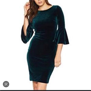 Calvin Klein Green Velvet Bell Sleeve Dress